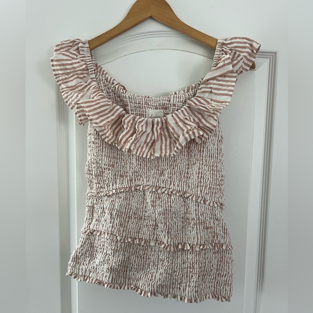 Anthropologie NWT top-stripe, smocked, off shoulder option, tie back.